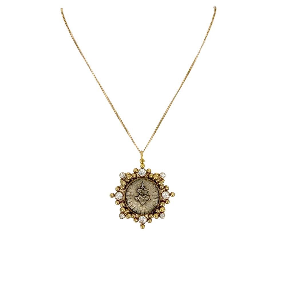 VIRGINS SAINTS & ANGELS VSA Cloister Sacred Heart Charm Necklace in Gold